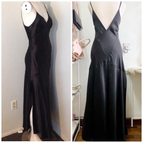 Vintage Dresses & Skirts - Vintage 90’s Y2K 100% Silk Dress Satin Slip Dress Silk Slip Dress Black Noir